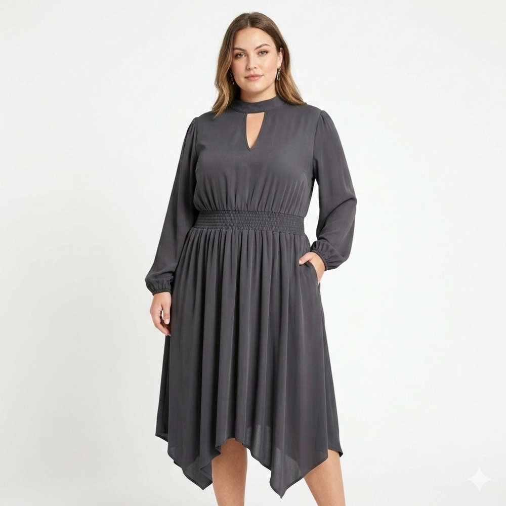 Bloom Chic Women's‎ Long Sleeve Keyhole Neckline Black Dress Gothic Cottagecore